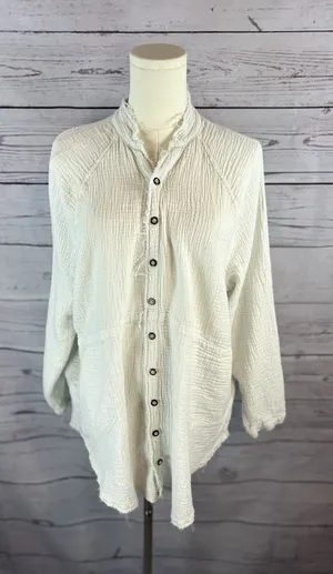 Free People We The Free Summer Daydream Frayed Button Up Shirt Medium Cotton thumbnail 1