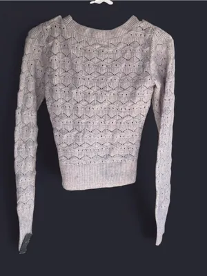 Hollister Light Lavender Lace-Pattern V-Neck Sweater thumbnail 2
