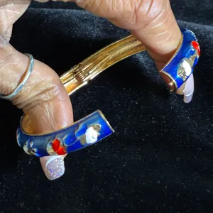 Blue and red enamel bangle bracelet with gold accents 7” thumbnail 3