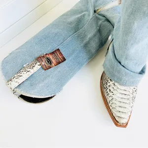 Denim and Snakeskin Western Cowboy Boots NWT 8 thumbnail 2