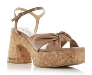 Jimmy Choo Beige Leather Platform Sandals with Cork Heel thumbnail 1