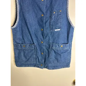 VTG 90s C&A Bombacha Cotton Denim Utility Vest Snap Button Sleeveless Jacket L thumbnail 3