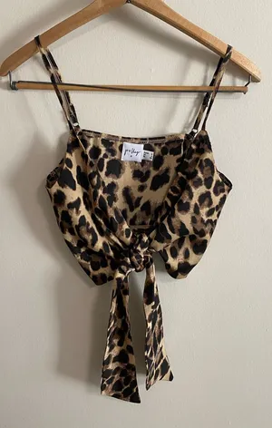 Leopard Print Tie-Front Camisole in Brown and Black thumbnail 1