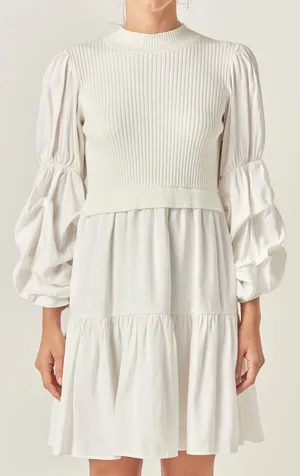 English Factory Mixed Media Puff Sleeve Mini Dress thumbnail 1