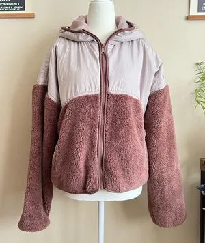 Thread Supply Mixed Media Fleece Hooded Jacket Mauve Size Large EUC Soft‎ Girl thumbnail 1