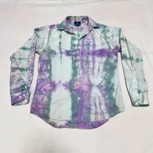 Tie-Dye Long Sleeve Button-Up Shirt - Purple & Green thumbnail 5
