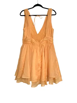 Abercrombie & Fitch Peach V-Neck Tiered Fit and Flare Mini Dress LARGE thumbnail 3