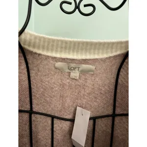 Ann Taylor Loft Sweater Large‎ Plaid Gingham Pink Sweater Sz L V Neck NWT thumbnail 4