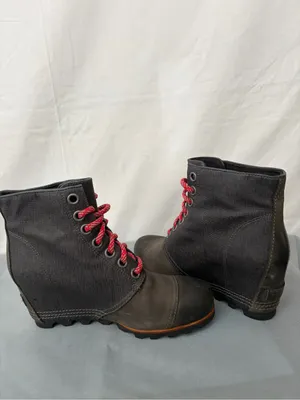 Sorel Gray Canvas Leather Wedge Ankle Boots Women’s Size 9 Excellent(B227) thumbnail 2