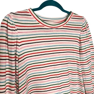 Loft Colorful Striped Puffy Shoulder Top Sz M thumbnail 4