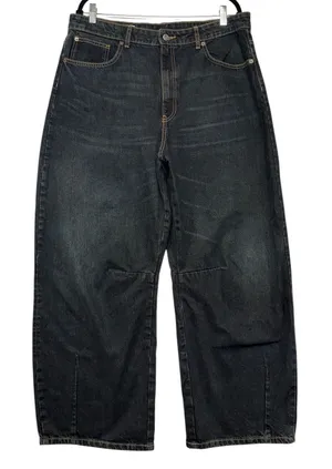 Zara Womens Wide Leg Barrel‎ Jeans Dark Wash High Rise Denim Size 12 Blue thumbnail 1