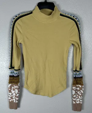 Free People Switch It Up‎ Thermal Top Womens XS Crochet Yellow Multicolor Boho thumbnail 1