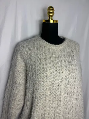 Arizona Jeans Cozy women’s Cream Textured Knit Sweater cable knit casual fall oversized medium thumbnail 2