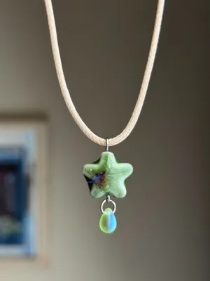 Handmade green ceramic star boho fairy cottage y2k necklace⭐️💚 thumbnail 4