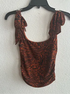 Free People Rust Zebra-Print Ruffle Strap Square Neck Crop Top S thumbnail 8