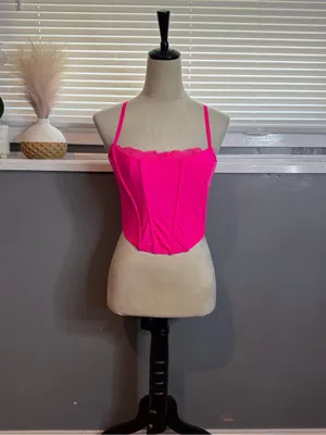 Out From Under Hot Pink Corset Top Small | Barbiecore Lace Trim Bustier Cami thumbnail 2