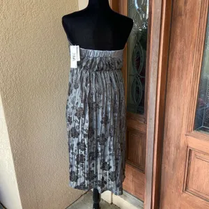 Maternal America Womens Dress L Silver Gray‎ Strapless Formal Burnout Floral NEW thumbnail 3