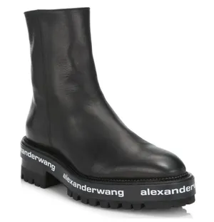Alexander Wang Sanford Black Chelsea Ankle Boots Lug Logo Platform Size 8 thumbnail 1
