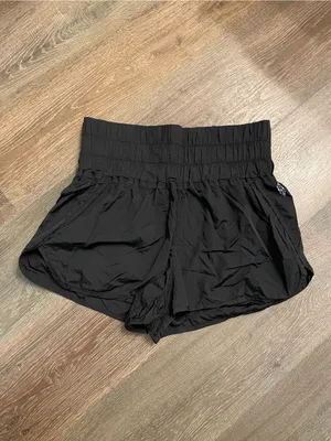 Free People The Way Home Black Smocked High-Waist Athletic Shorts Large thumbnail 2