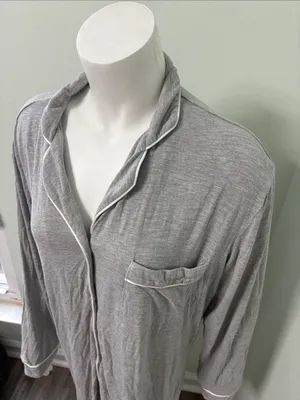 Quince Gray Bamboo Jersey Pajama Sleep Shirt with White Trim Size Medium thumbnail 6