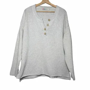 Free People FP Beach Hailee Sweater XS Gray Waffle Knit Henley Oversized Cotton thumbnail 2