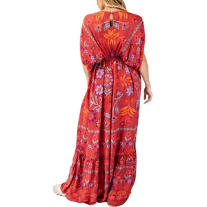 NWT EASEL Women’s Boho Red Multi Floral Maxi Dress thumbnail 2