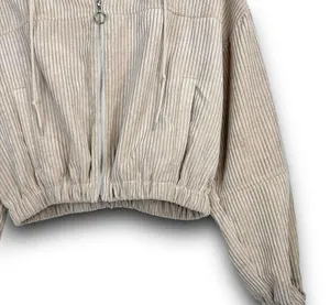 Altard State Cropped Corduroy Hooded Jacket Zipper Front Light Tan Beige Medium thumbnail 3