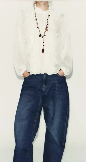 Zara Zara GAUZE LACE‎ TRIM RUFFLED BLOUSE thumbnail 1
