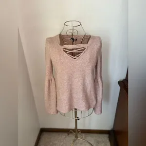 American Eagle Criss Cross Lace Up V Neck Sweater Pink Size M thumbnail 13