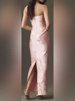 NEW SAU LEE Isla Butterfly Embroidered Strapless Satin Pink multi Gown Sz 2 thumbnail 2