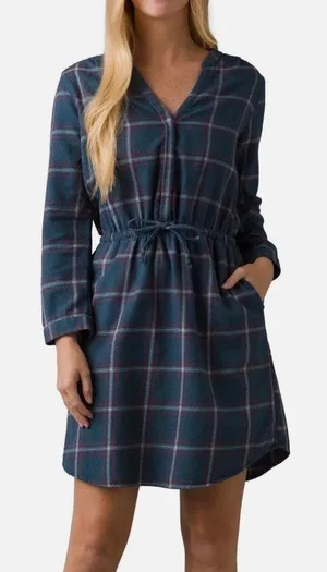 Prana Loop to Pines Organic Cotton Flannel Dress Blue Womens‎ Sz S Relaxed Plaid thumbnail 1