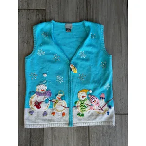 Vintage Berek Ugly Christmas Sweater Vest Small Snowman Embroidered Jingle Bells thumbnail 6
