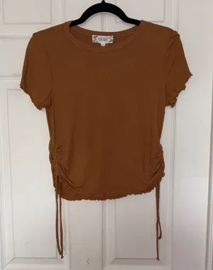 Pink Rose Ruched Gathering Shirt Brown Size L thumbnail 1