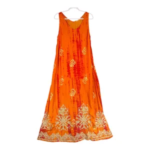 Soft Surroundings Size-L Maxi Dress Orange Tie Dye Metallic Gold Embroidered thumbnail 2