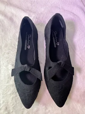Skechers Black Knit Memory Foam Pointed Ballet Flat with Bow thumbnail 4