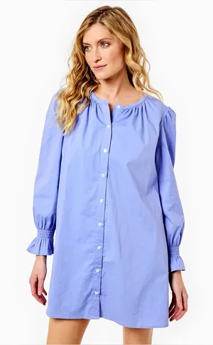 Addison Bay‎ Poplin Long Sleeve Sailor Dress Violet Button-Front Puff Sleeve thumbnail 1