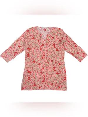 Roller Rabbit Rhody Kurta Tunic Womens Small Floral Pink Green Dress Top V Neck thumbnail 2