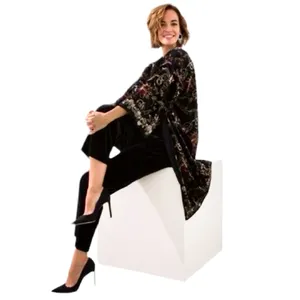 Chico's Black Crushed Velvet Jewel-Toned Floral Imprinted Oversized Boho… thumbnail 2