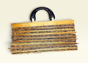 Vintage Wood Sticks & Twig Purse With Wood Handles 60's 70's Bag Boho Rockabilly thumbnail 1