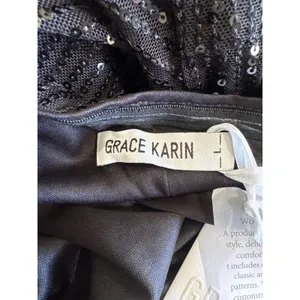 Grace Karin Black Sequin One Shoulder Maxi Dress Ruched Formal Gown Size L thumbnail 5