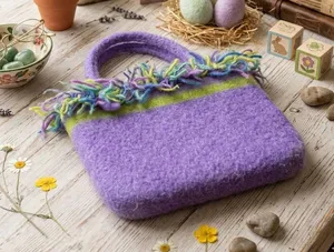 Hand Felted Wool Tote Bag Purple Handmade Boho Cottagecore Whimsy Fairy‎ Purse thumbnail 1