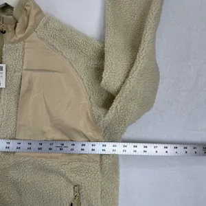 ZARA Sherpa Fleece Jacket Beige Full Zip Pockets Mock Neck Women's M‎ thumbnail 2