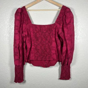 Anthropologie Womens Puff Sleeve Blouse Top L Burgundy Red Romantic Goth Vamp thumbnail 7