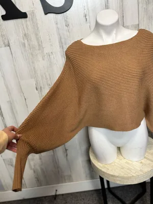 Altar'd State Batwing Cropped Sweater Womens Extra Small Camel Brown Knit thumbnail 2