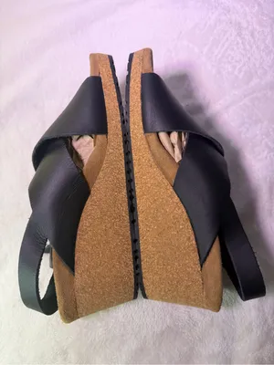 Papillio Black Leather Cork Wedge Sandals Size 8 thumbnail 8