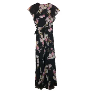 WAYF Palermo Wrap Dress Womens L Black Floral Chiffon High Low Maxi Romantic thumbnail 11