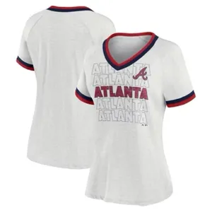 NWOT Majestic Atlanta Braves Double Ringer V-neck T-shirt thumbnail 2