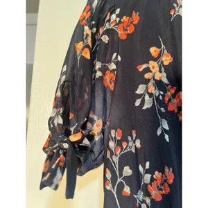 Ember Women's Size Medium Midi Dress Black Orange Floral V-Neck Short Sleeve thumbnail 8