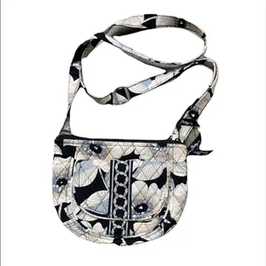 Vera Bradley Retired Camillia Saddle Crossbody Bag Purse Black Grey Floral thumbnail 2