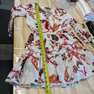 Gianni Bini 3/4 Sleeve Mini Dress‎ Babydoll Tassels Cotton Boho Floral Eyelet XS thumbnail 13
